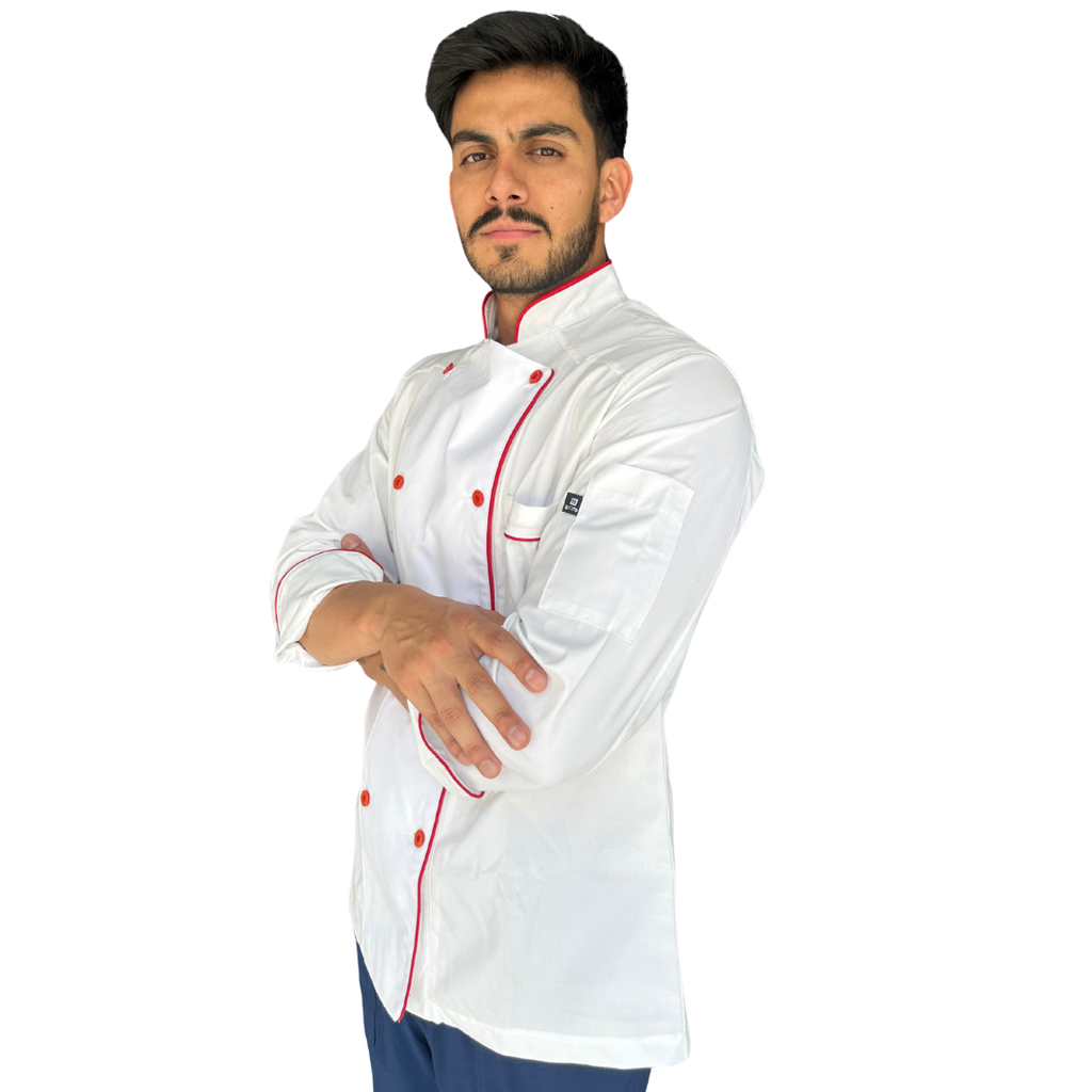[R90104-160 ECH] zittro Filipina Chef Hombre Blanco/Rojo (ECH)